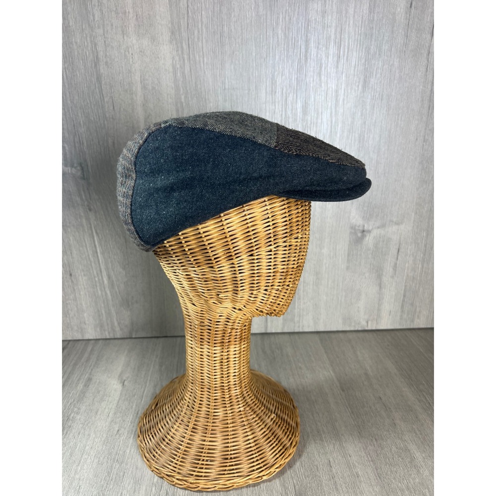 Mens Patchwork Flat Cap Ivy Hat Brown Grey Herringbone Corduroy Size M/L
